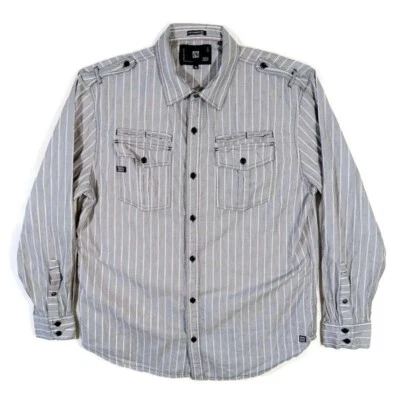 Ocean Current Shirt Mens XL Long Sleeve Gray White Striped Cotton Pockets - Image 1 of 4