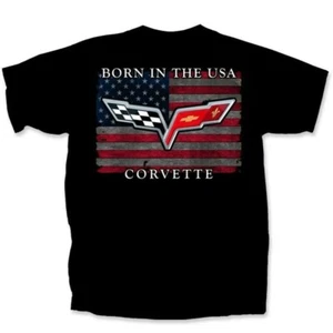 Chevy Chevrolet Corvette Logo Born In The USA Short Sleeve T-Shirt NEW Free Ship - Picture 1 of 8