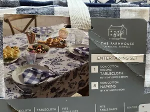 The Farmhouse Rachel Ashwell Tablecloth Blue Gingham 8 Napkins Set Easter Bunny - Picture 1 of 4