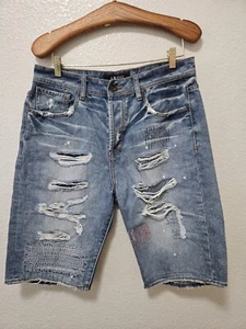 Akoo Brand Jean Shorts Size 34 Faded Distressed - Picture 1 of 14