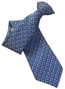 Mens Clip On Tie Masonic Mason Regalia Blue Check and Square and Compass Motif - Picture 1 of 3