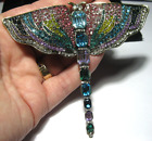 Huge Dragonfly Brooch Art Deco Nouveau Style Rainbow Baguette Crystal Shawl Pin