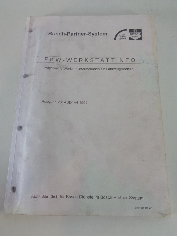 Manual De Taller De Bosch Para Audi A4 De Mayo De 1995 - Imagen 1 de 1