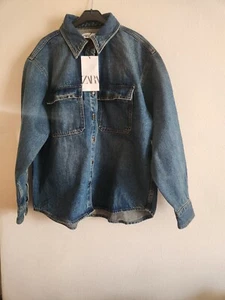 Zara Z1975 DISTRESSED EFFECT DENIM Z1975 OVERSHIRT indigo sz XL BNWT - Picture 1 of 9