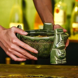 Ceramic Punch Bowl Three Legged Design Cocktail Cup for Tiki Themed Parties NEW - Picture 1 of 32