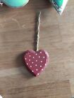 Small Wooden Hanging Heart Spotted Deep Red White Dots