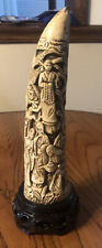 Vintage Chinese Carved Tusks With Asian Designs Around It Nice Reproduction!!