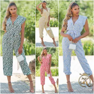 Koucla sommer Overall Playsuit Damen Jumpsuit Blumen Print Gürtel Milax-Fashion - Bild 1 von 29