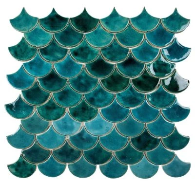Fish Scale Wall Mosaic Tiles Stormy Sea - Tile set in The Shape of a Fish Scale - Image 1 of 4