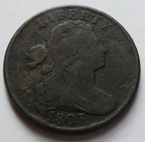 1803 Draped Bust Large Cent Small Date Large Fraction Fine pitted, 1C Penny coin - Picture 1 of 2