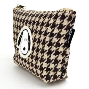 Peanuts Snoopy Mocha Check Cosmetic Pouch - Picture 1 of 4