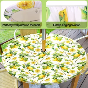 Tablecloth round Fitted Elastic 45-54In Lemon Outdoor with Zippered Umbrella - Picture 1 of 1