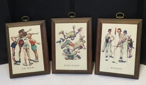 Set 3 targhe in legno Norman Rockwell vintage memorabilia sportivi rare arte da appendere - Foto 1 di 7
