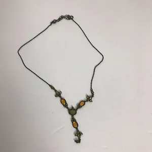 Avon Precious Stones Artisan Drop Necklace Rhinestone Green Orange Jewelry - Picture 1 of 2