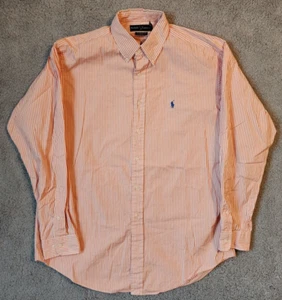 Ralph Lauren Orange White Striped Classic Fit Button Down LS Shirt Size 16 L - Picture 1 of 12