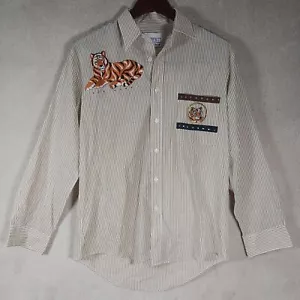 Tiger Theme Womens Blouse Infinity Fashion S Gold & White Pin Strips Button-up - Picture 1 of 5