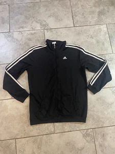 "ADIDAS" BLACK & WHITE STRIPED TRACK SUIT JACKET ZIP UP YOUTH SIZE XL-18 - Picture 1 of 11
