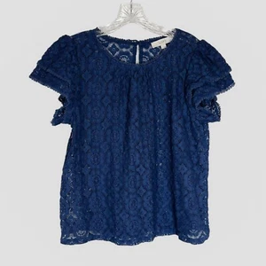 Camicetta LOFT taglia grande blu navy occhielli doppia pila maniche carriera costiera casual - Foto 1 di 6