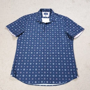 7 Diamonds 4 Way Stretch Shirt Mens Large Blue Geometric Button Up Casual Dad - Picture 1 of 7