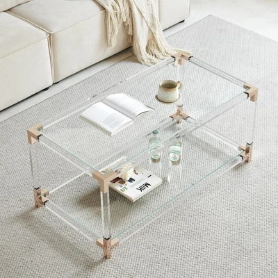 Saint Mossi Glass Coffee Table Living Room, Modern Double Layer Glass Living ... - Image 1 of 4