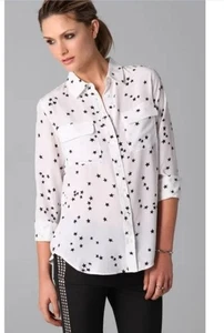 Equipment Starry Night Silk Shirt Large Black Stars on White, Seen On TV - Picture 1 of 13