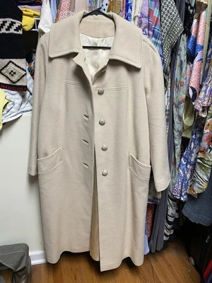 Vintage 50s 60s 100% Cashmere Lined Open Front Long Coat Tan Women’s Size M/L - Image 1 of 4