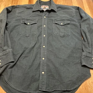 Vtg Moose Creek Legendary Flannel Shirt Mens Medium Green Solid Heavy Pearl Snap - Picture 1 of 8