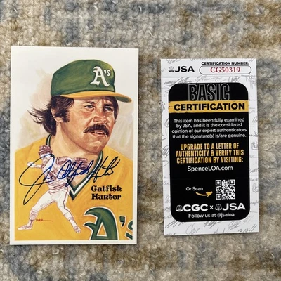 Jim Catfish Hunter Athletics HOF Signed Perez Steele HOF Postcard JSA - Image 1 of 4