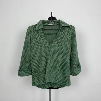 Christian Dior London Women’s Green Monogram Pattern Knit Wool Blouse Vintage 14 - Image 1 of 4