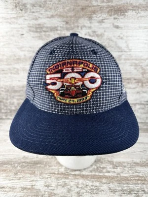 Vintage 1998 Indianapolis Indy 500 Logo Athletic Blue Grid Strapback Hat - Image 1 of 4