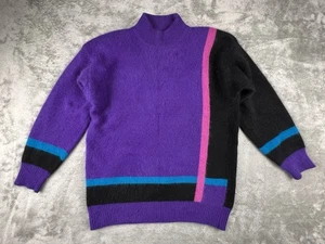 VTG Rafaella Angora Lambswool Mock Neck Colorblock Pullover Knit Sweater Medium - Picture 1 of 9