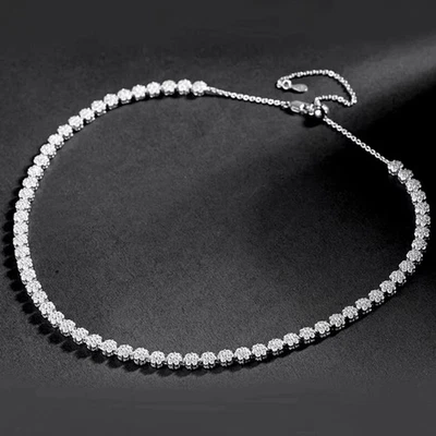 12TCW Round Lab Created Diamond Tennis Necklace Chain Choker 14k White Gold Over - Image 1 of 4