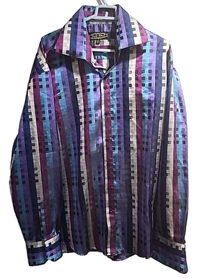 Camisa Daniel Ellissa Azul Plata Púrpura Cuello Abotonado Talla 2XL 18.5 Foto 1 de 4
