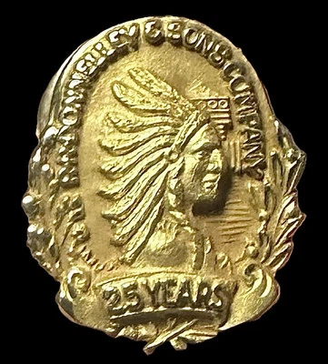 Prendedor insignia empleado oro 14k RR Donnelley & Sons cabeza jefe indio vintage  Foto 1 de 3