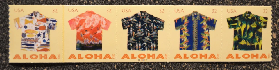 2012USA #4597-4601 32c Aloha Shirts - Plate Number Coil Strip of 5  Mint  PNC - Image 1 of 1