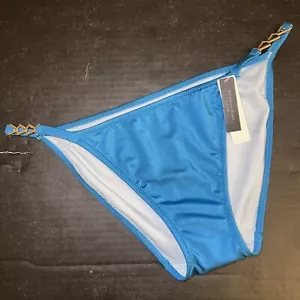 Victoria's Secret L,XL,XXL BIKINI BOTTOM BLUE COSMO Gold Chain Strap - Picture 1 of 3