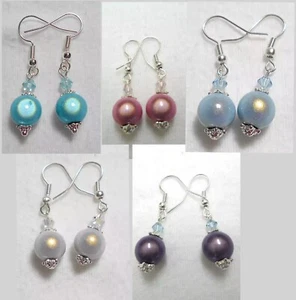 Shiny miracle bead earrings, Pink, Purple, Blue, Silver, Aqua (2B1) - Picture 1 of 8