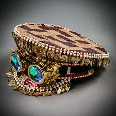 RED Sequin Burning Man Festival Party 3D Goggles Captain Hat Falling Gold Leaf - Image 1 of 4