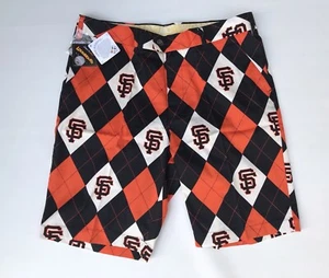 Loudmouth San Francisco Giants Argyle Plaid Orange Black Golf Shorts Sz 36 New - Picture 1 of 12
