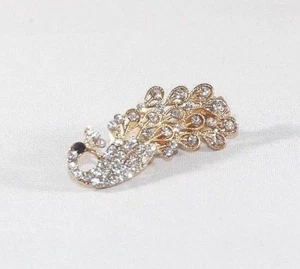 Brand New Gold Tone Beautiful Peacock Hair Clip Claw w/Clear Crystals - Picture 1 of 3