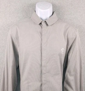 Camicia uomo Just Cavalli colletto ad anello grande 52 ricamata pied de poule grigio bianco - Foto 1 di 7