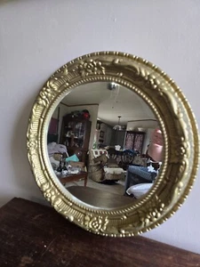 VTG Round Hamilton Glass Co. Ornate Floral Wall Hanging Gold Accent Mirror - Picture 1 of 9