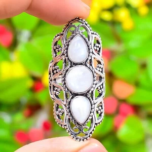 Natural Rainbow Moonstone Gemstone 925 Sterling Silver Ring Size 6.5 Gift T643 - Picture 1 of 8