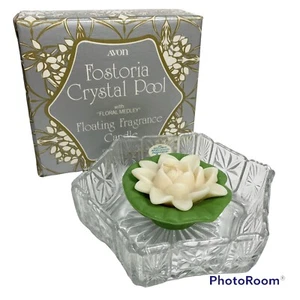 Avon Fostoria Crystal Pool Glass Dish Floating Fragrance Candle Floral Medley - Picture 1 of 8