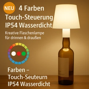 Flaschenlampe LED Touch Steuerung 4 Farben USB-C Aufladung IP54 Wasserdicht - Bild 1 von 8