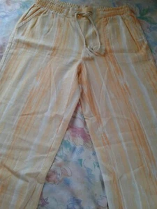 Cato Linen Wide Leg Flat V Front Smocked Waist Pants Sz S  - Picture 1 of 7