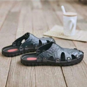 Mens Hiking Genuine Leather Sandals Closed Toe Slip on Fisherman Beach Shoes New - Picture 1 of 15