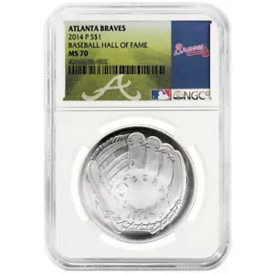 2014-P $1 Baseball Hall of Fame Silver Commemorative NGC MS70 Braves MLB Label - Picture 1 of 2