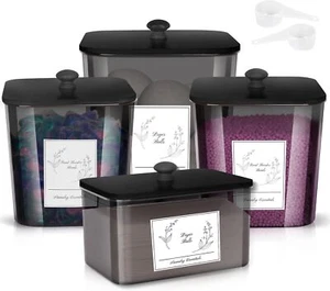 4 Pack Laundry Detergent Containers & Dryer Sheet Holder with Black Lids, Scoops - Picture 1 of 8