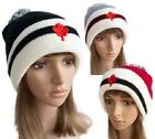 Red White Stripes Canada Mapleleaf Fashion Ski Pom Pom Winter Beanie Hats